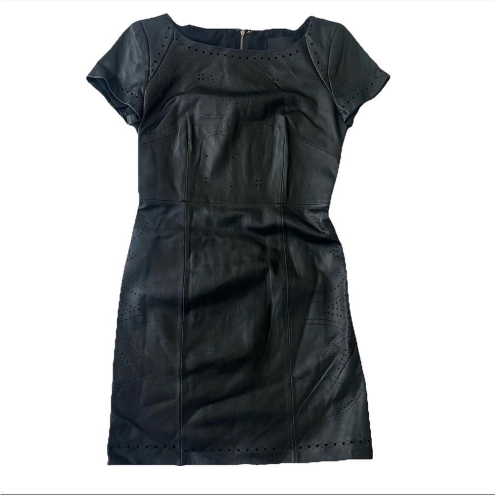 Aryn K Women’s Sheath Dress S Laser Cut Genuine Leather Edgy Holiday NYE Party